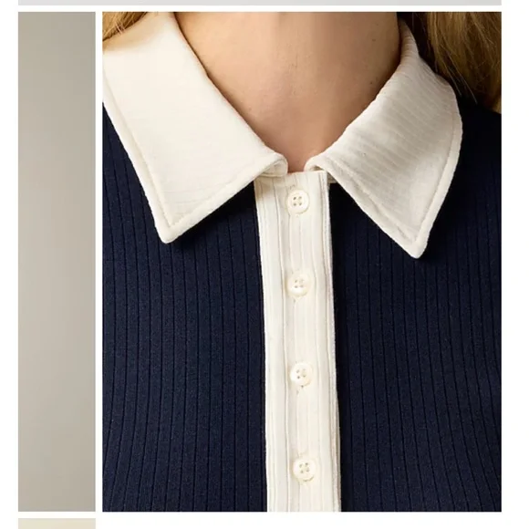 J. Crew Black and White Women's Premium rib short sleeve polo shirt - Picture 2 of 4